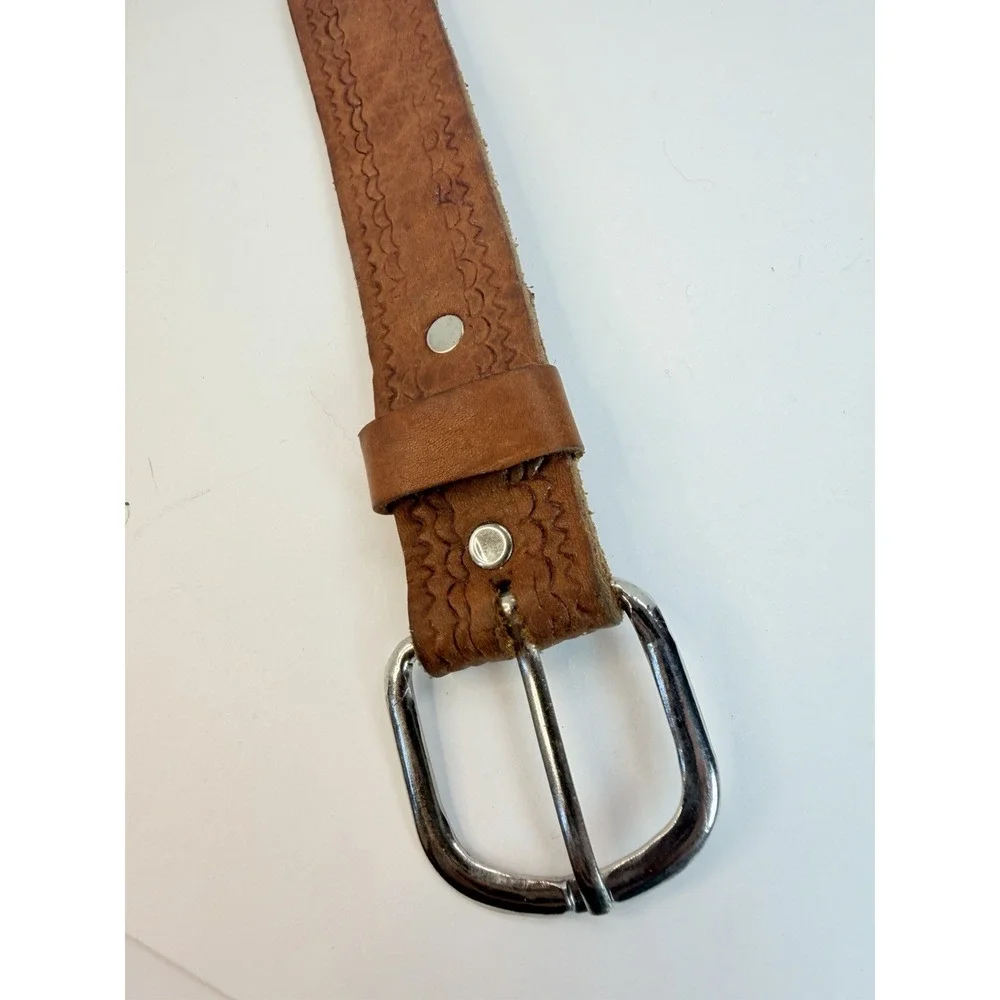 Distressed Hand Tooled Leather Vintage Belt Braided Center Western Cowboy 44